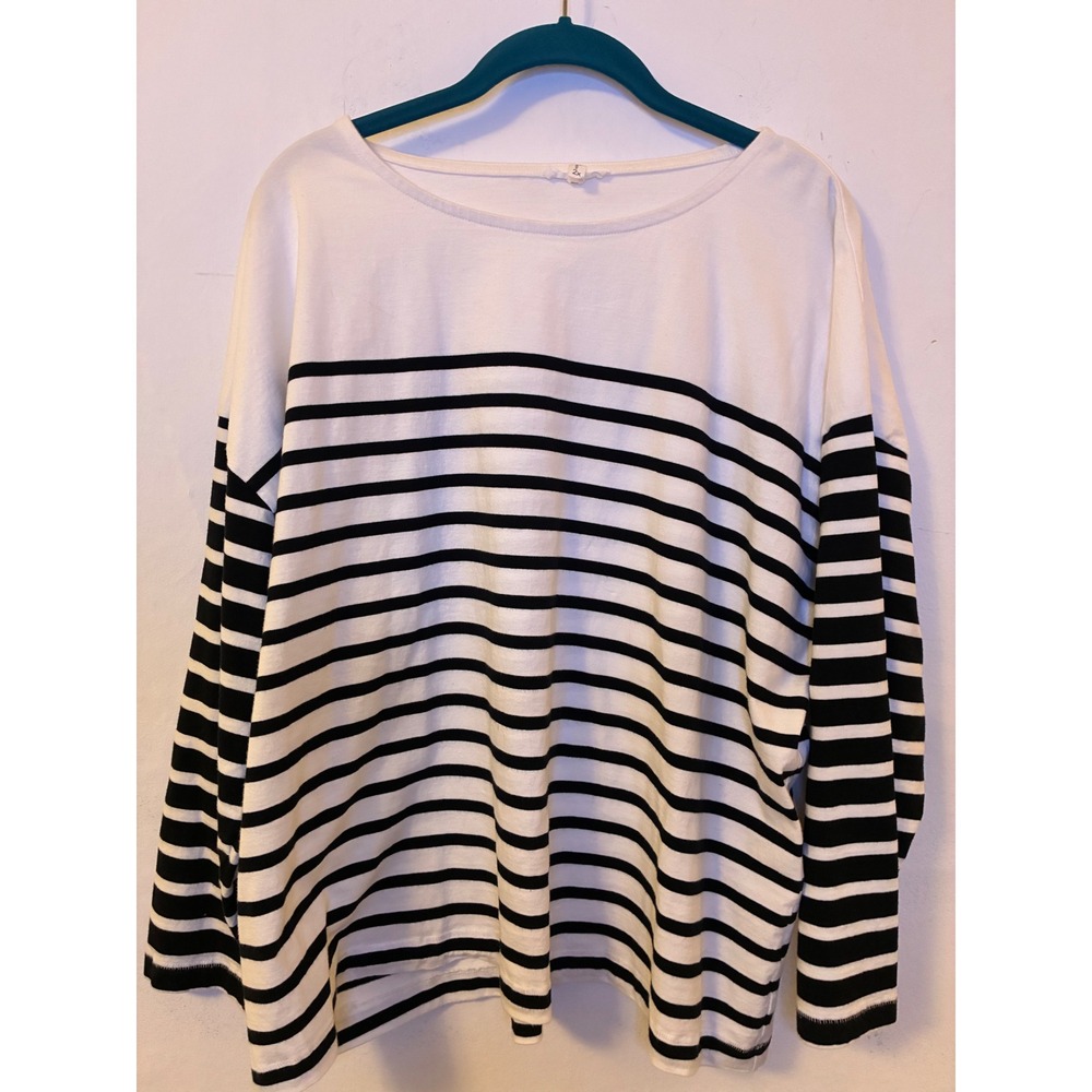 Maurices Womens Long Sleeve Striped Boat Neck Top White Black Nautical Large